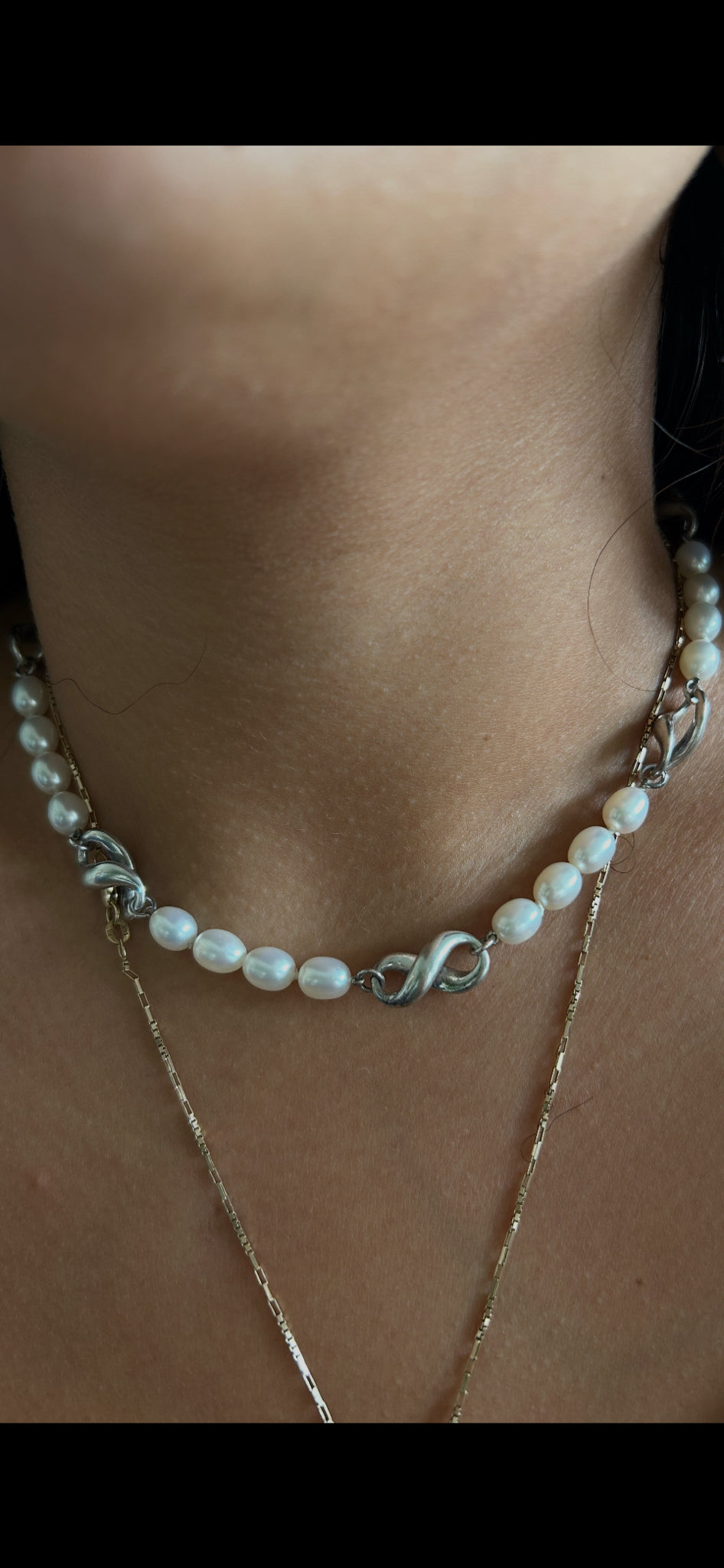 Tiffany & Co  Sterling Silver W/Pearls Eternity Necklace