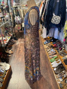 Biya Johnny Was Brown & Blue Mesh embroidered Layered Dress, Size M