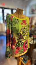 Load image into Gallery viewer, Save the Queen Green &amp; Pink Nylon Blend abstract floral Long sleeve mesh Top
