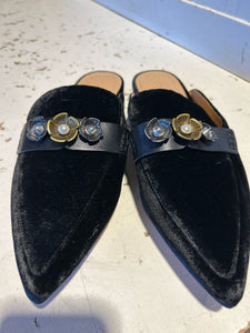 Coach Black Velvet Embellished slides, Size 10