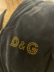 Dolce & Gabbana Y2K Black & Gold Cotton Stud Accents Zip Up Velour Hoodie
