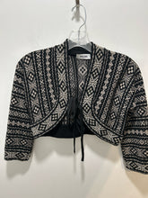 Load image into Gallery viewer, Moschino Black &amp; Tan Wool knit Nordic Bolero Embellished Top, Size 8
