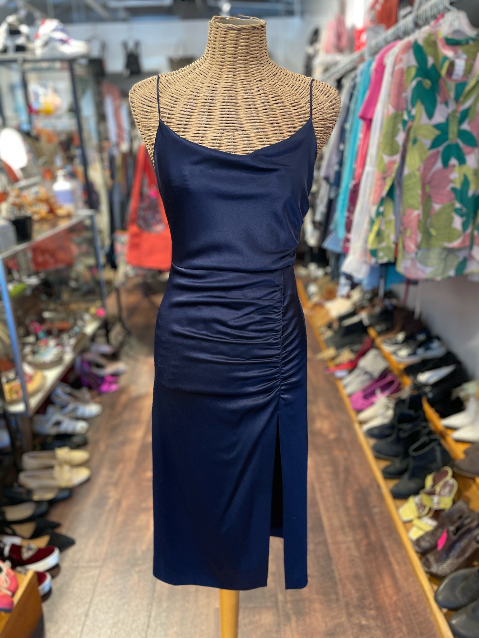 Alice & Olivia Navy Blend side slit Dress, Size 2