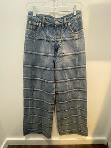 Cynthia Rowley Blue Cotton patchwork High Waist wide leg Jeans, Size 26