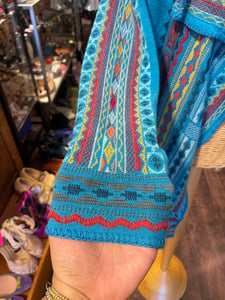 Johnny Was Blue Cotton embroidered layering top, Size S