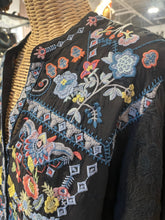 Load image into Gallery viewer, Johnny Was Black Rayon floral embroidery Longsleeve button Top, Size XL
