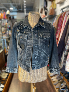 Marc Jacobs Black Cotton Denim Cropped "Disney" embellished Jacket, Size S