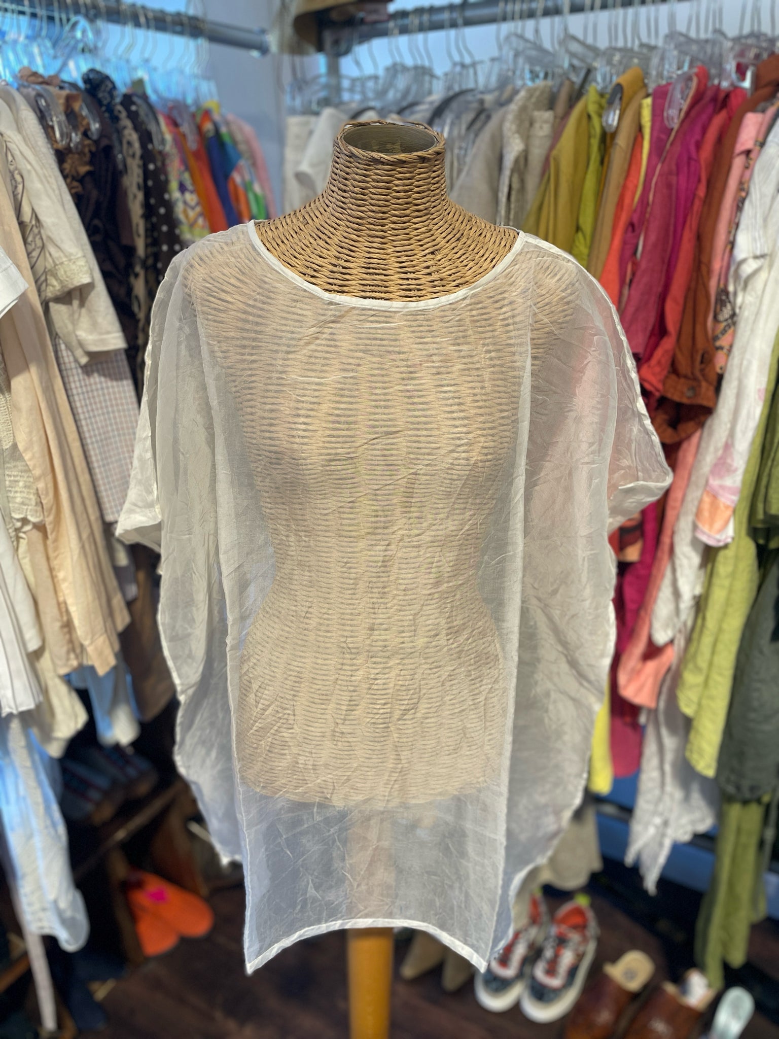 Meg by Design Off white Silk sheer Layering Top, Size One Size