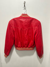 Load image into Gallery viewer, Lillie Rubin Vintage Red and gold Leather sparkle Cropped longsleeve bomber Jacket, Size S
