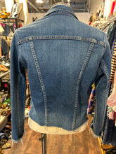 Load image into Gallery viewer, L'agence med wash Cotton Blend button down raw hem denim Jacket, Size S
