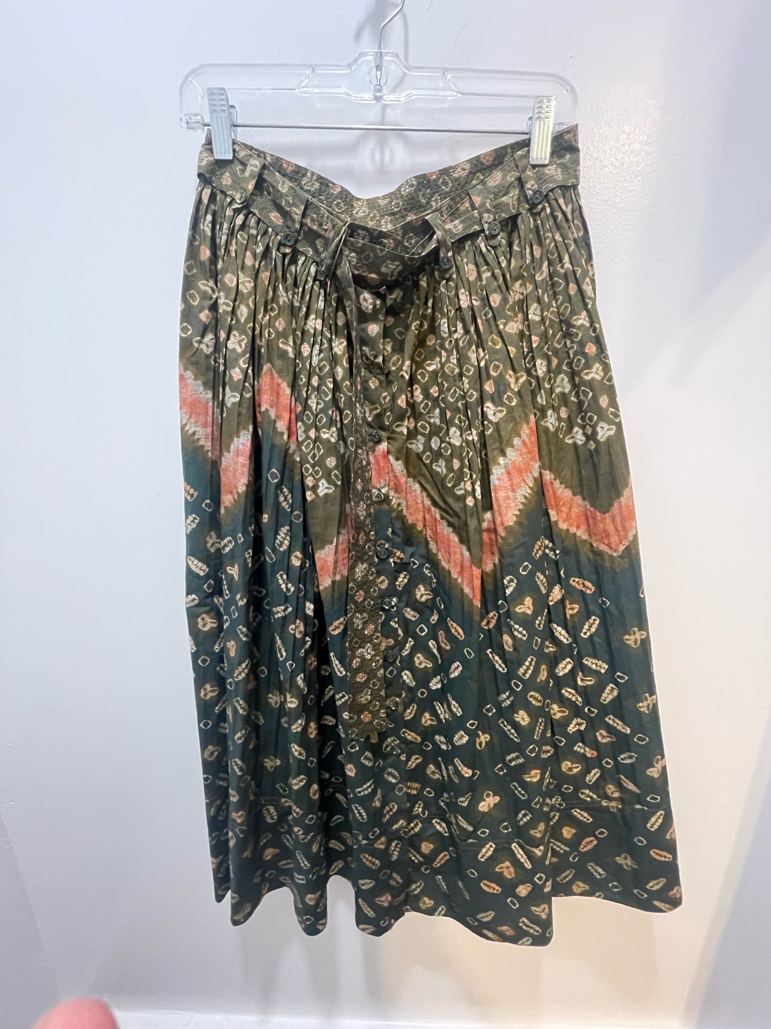 Ulla Johnson Green Cotton Tie Dye Belted Long Skirt, Size 4