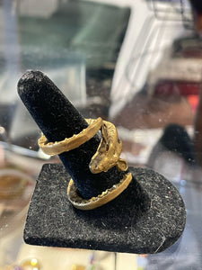 DESIGNER gold tone Brass Ram head Ring, Size 8