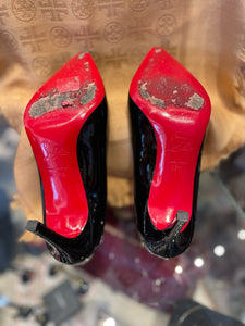 Christian Louboutin Black Patent Leather Stiletto Heel, Size 37.5