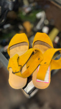 Load image into Gallery viewer, BRYR Mustard wood &amp; leather peep &amp; sling clog Shoe, Gently Worn, Size 39
