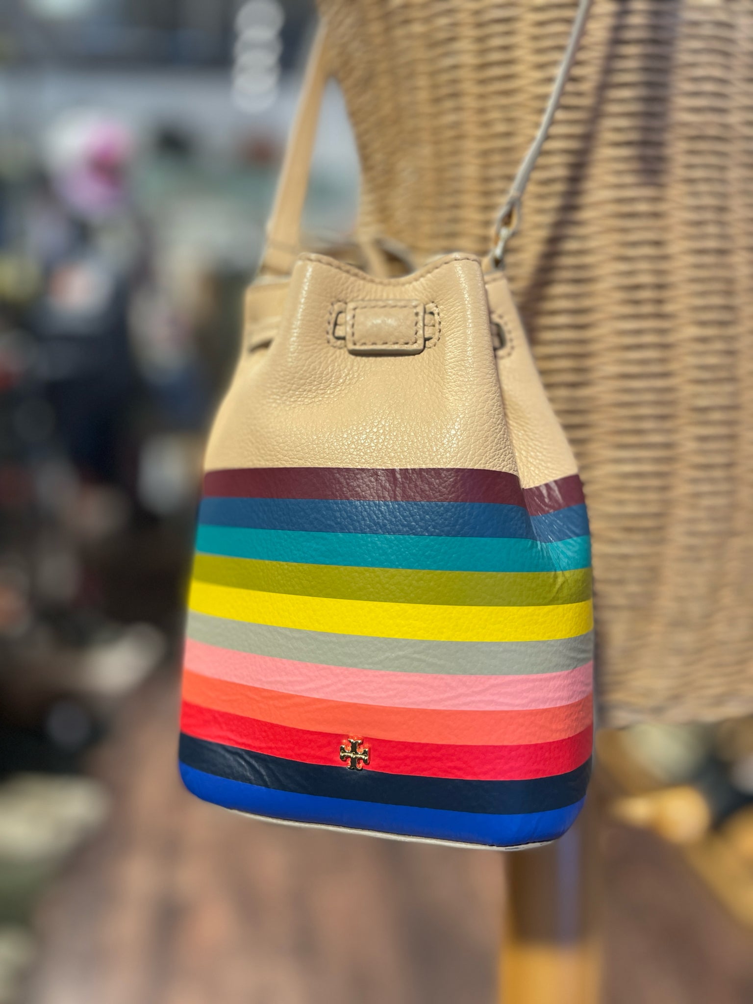 Tory Burch Tan & multi Leather Stripe Small crossbody Purse