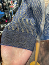 Load image into Gallery viewer, Dries V.Noten Blue &amp; Gold Poly Swirl Button up glitter Sweater, Size M
