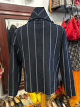 Load image into Gallery viewer, RUTI navy &amp; white Rayon Blend stripes big collar asymmetrical zipper Jacket, Size XL
