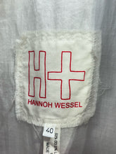 Load image into Gallery viewer, Hannoh Wessel White &amp; light blue Cotton Blend Pinstripe Trench W/Ribbon Jacket, Size 40
