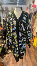 Load image into Gallery viewer, FARM Rio black &amp; multicolor Acrylic Floral sweater coat Sweater
