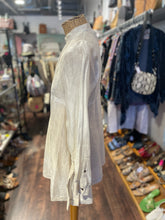Load image into Gallery viewer, Injiri Ivory Cotton &amp; Silk dotted stitching blue stripe Top, Size S
