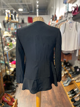Load image into Gallery viewer, Cinq a&#39; Sept Black Triacetate ruffle collar Snap Buttons sheer accent Blazer, Size 2
