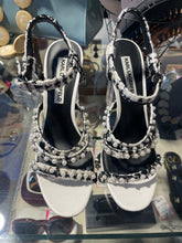 Load image into Gallery viewer, Karl Lagerfeld white and black tweed w/clear heel Peep Toe, Size 8.5
