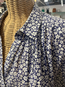 Nili Lotan Purple & White Cotton Floral Button up Top, Size L