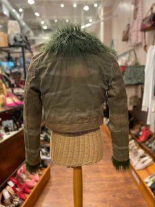 Diesel Brown & Green Cotton Camo Fur Trim Jacket, Size S
