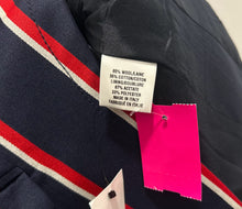 Load image into Gallery viewer, ALTUZARRA navy, red &amp; white wool, cotton, acetate &amp; polyester stripes Military style Blazer, Size 38
