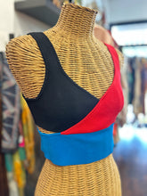 Load image into Gallery viewer, STAUD black, red, blue Viscose &amp; Nylon cut outs Cropped Top
