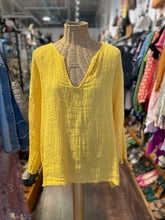 Load image into Gallery viewer, CP Shades Yellow Linen v neck longsleeve Top
