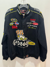 Load image into Gallery viewer, Jeff Hamilton black multi Cotton Patchwork racing Jacket, Size M
