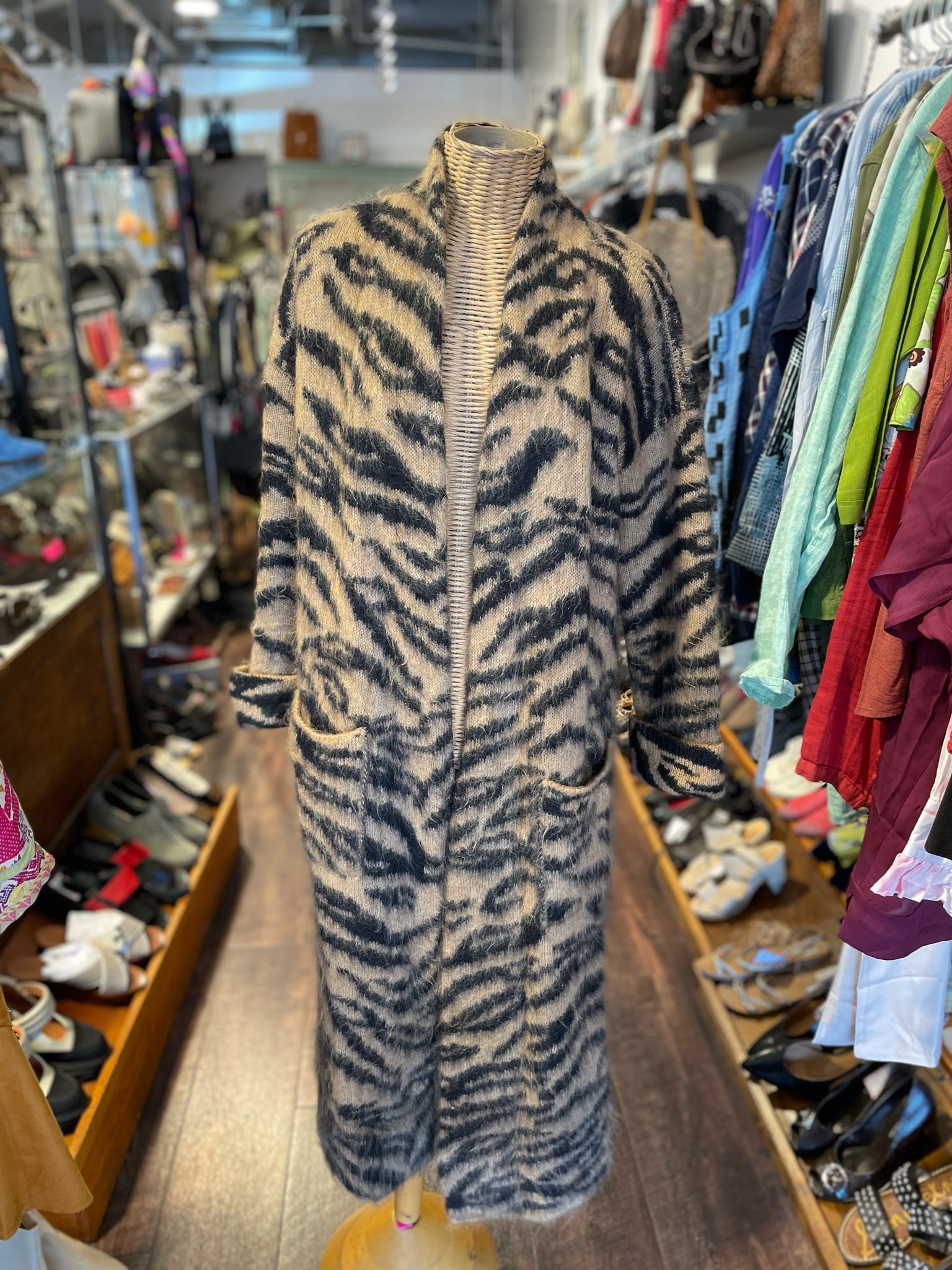 zadig & voltaire brown & black Mohair blend Tiger Open front Sweater Coat, Size S