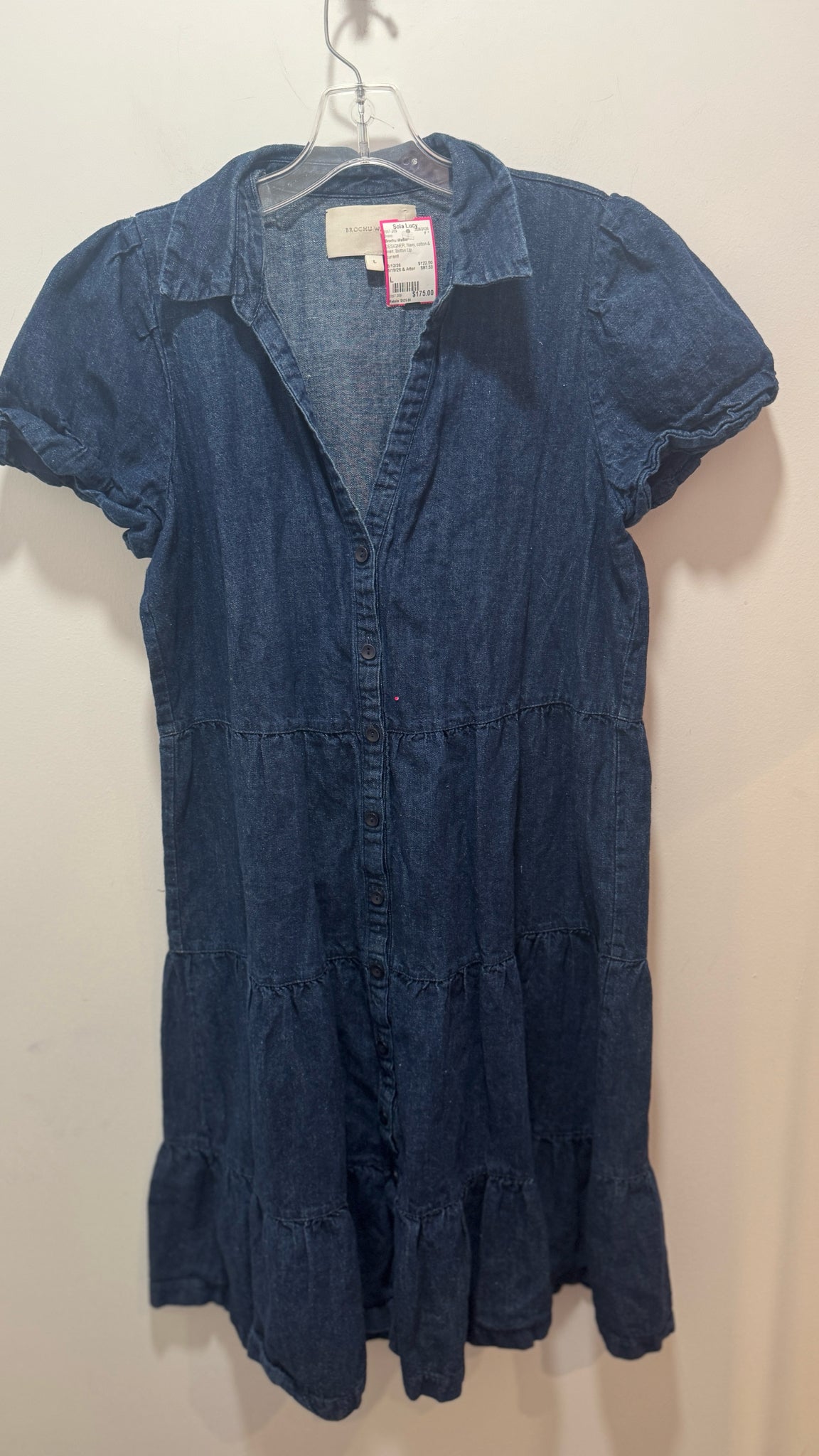 Brochu Walker Navy cotton & linen Button Up Dress, Gently Worn, Size L