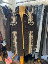 Load image into Gallery viewer, Figue Black &amp; Tan Cotton embroidered button down Top/Shacket, Size M
