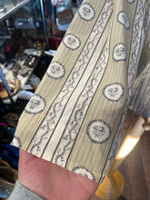 Load image into Gallery viewer, Domi Tan &amp; gray Organic Cotton floral &amp; stripe Button up Top, Size S
