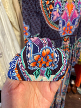 Load image into Gallery viewer, Johnny Was Purple &amp; orange cotton &amp; viscose flora Long sleeve plunge neck Dress, Size S

