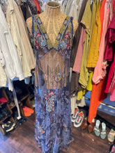 Load image into Gallery viewer, Johnny Was Blue Nylon Floral sheer maxi Dress &amp; embroidery detail, Size M
