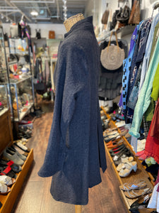 Hazel Brown Charcoal 100% wool W/leather belt accent Gently worn Coat, Size L