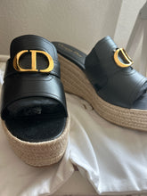 Load image into Gallery viewer, Dior black and gold calf skin leather gold buckle Espadrille wedge Shoe, Size 42
