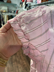 XIRENA Pink Print Cotton Stripe Metallic Button Up Top, Size S