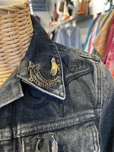 Marc Jacobs Black Cotton Denim Cropped "Disney" embellished Jacket, Size S