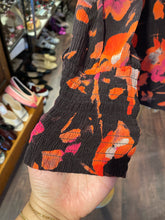 Load image into Gallery viewer, Go Silk Black &amp; Orange Silk Printed NWT! longsleeve Top, Size M
