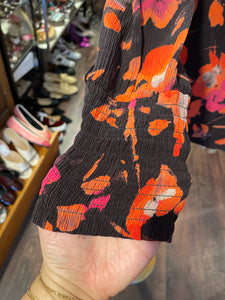 Go Silk Black & Orange Silk Printed NWT! longsleeve Top, Size M