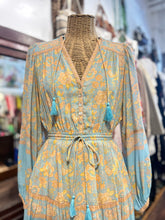 Load image into Gallery viewer, Spell &amp; The Gypsy Blue &amp; peach Viscose Floral Tassel Tie Dress
