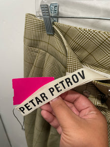 petar petrov Green Virgin Wool Check Wide Leg trouser Pant