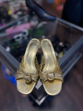 Load image into Gallery viewer, Larroude Gold Leather Size 9 Kitten heel Shoe
