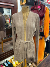 Load image into Gallery viewer, Erica Tanov Taupe pima cotton knit Open front Belted Sweater
