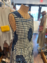 Load image into Gallery viewer, Alquema grey/white/blue Polyester gingham &amp; floral crinkle Sleeveless Dress
