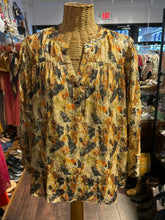 Load image into Gallery viewer, ba&amp;sh gold &amp; black Silk camo &amp; metallic sheer Top, Size L
